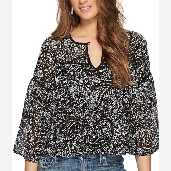 111 LUCKY BRAND BLACK WHITE BLOUSE SMALL WN - Picture 1 of 1